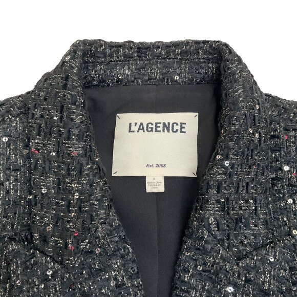 L'Agence Black Sequined Tweed Chamberlain Jacket - Picture 4 of 4